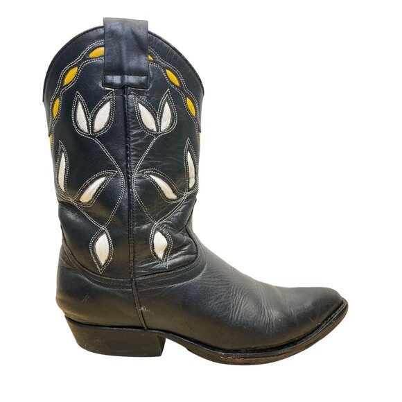 Guess Mens Black Leather Embroidered Design Cowboy Boots Western Style - Picture 1 of 9